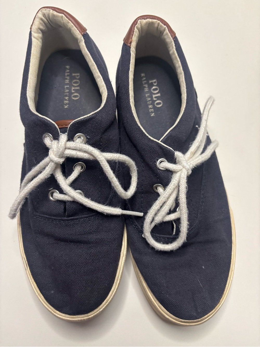 Polo Ralph Lauren Keaton Kids Size 3 Navy Blue Canvas Lace Up Sneakers Shoes